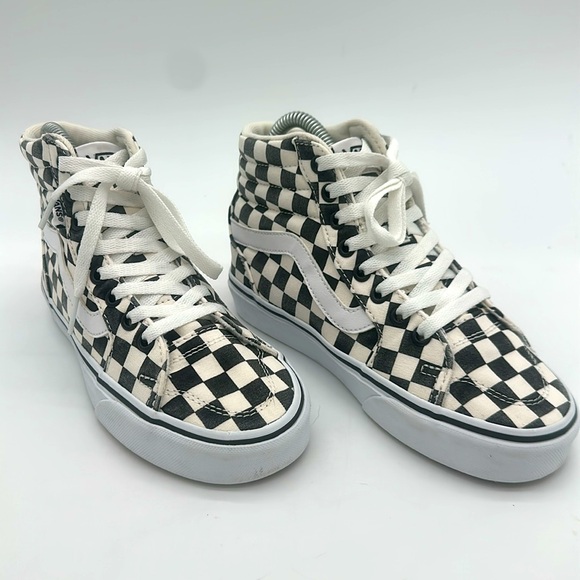 Vans Sk8 Hi Shoes Sneakers Women’s 5.0 Black White Canvas Checkerboard - Picture 8 of 13